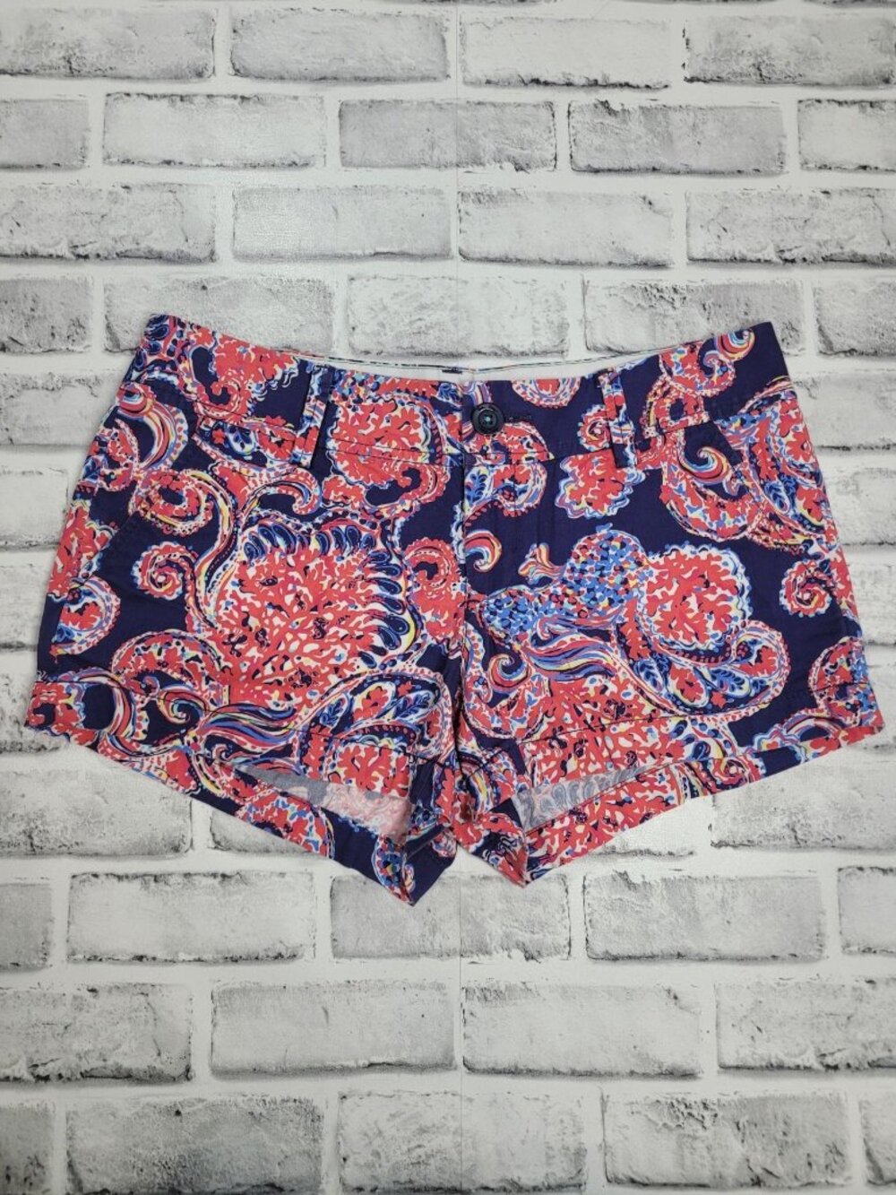 Lilly Pulitzer The Walsh Shorts Halibut Navy Red White Paisley Size 4 Patriotic